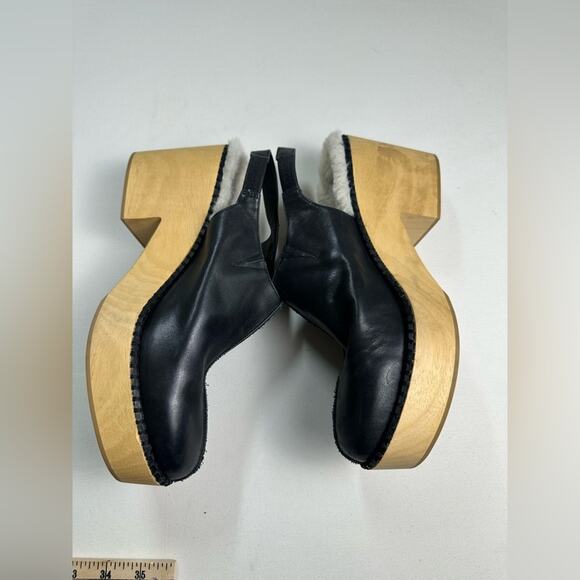 Silent D Clogs NWOB Fur Lined Size 41/ US 10 Black Wood Anthropologie - Picture 3 of 9